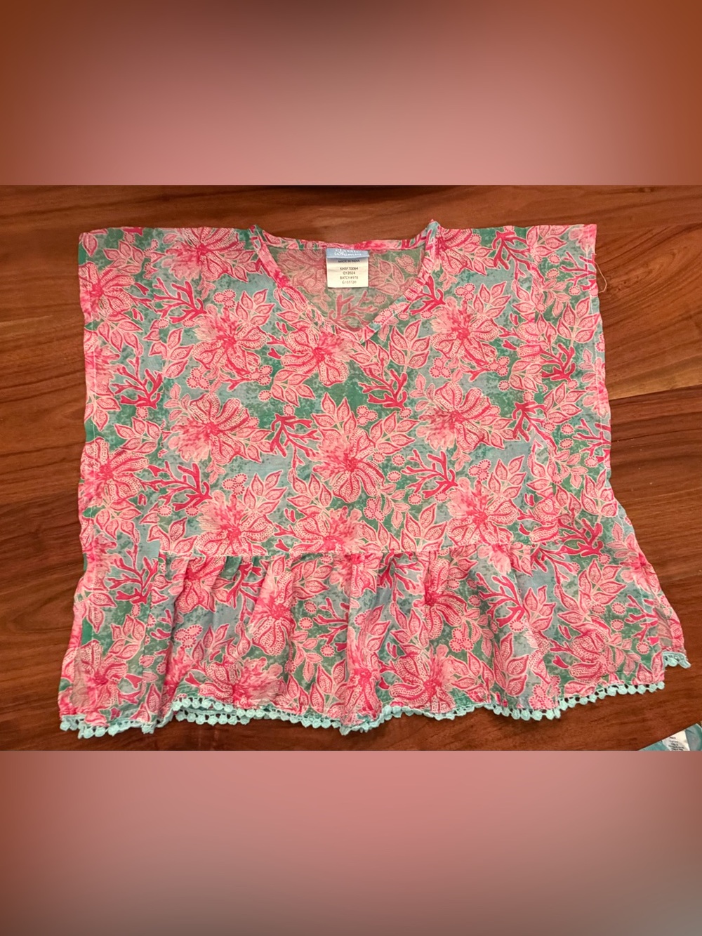 Girls' Pink Floral Peplum Swim Coverup - Lightweight Green Background